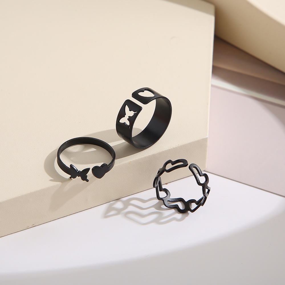 iF YOU Bộ 3 Nhẫn Hình Bướm Trái Tim Phong Cách Cổ Điển Thời Trang Cho Nữ