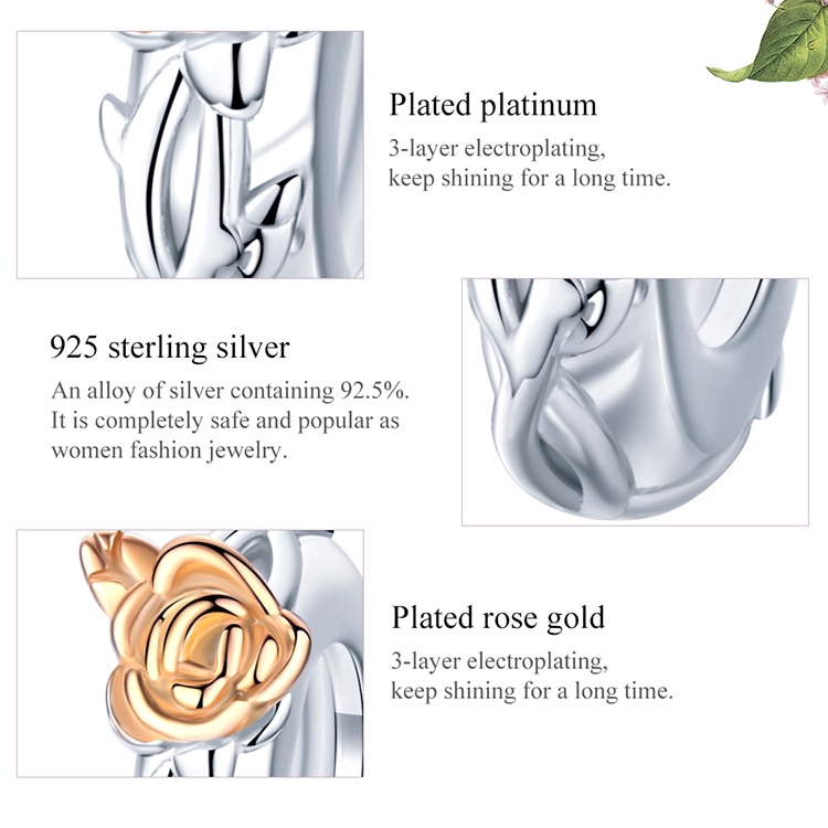 BAMOER Phụ Kiện Trang Sức Bạc 925 Hình Hoa Hồng 3mm DIY BSC146