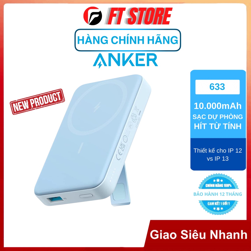 Pin Sạc Dự Phòng Anker MagGo 633/A1641 20W Dành Cho Điện Thoại Nhà Táo Seri 12,13 Hít Từ Tính 10000mAh