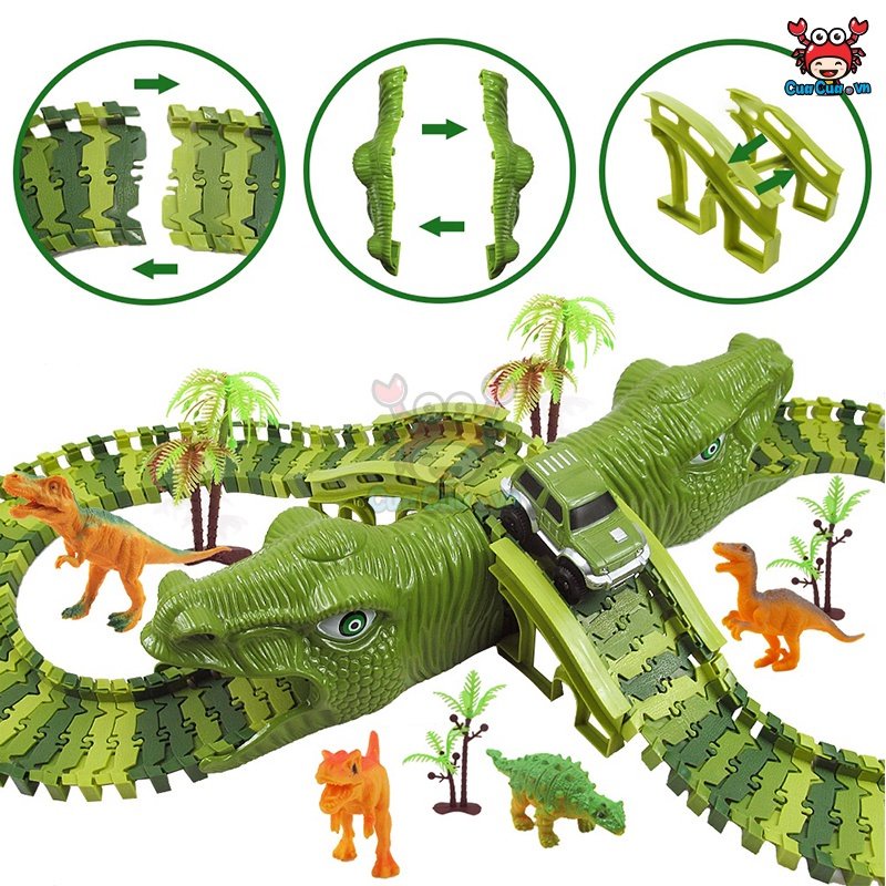 Đường Đua Ô tô đồ chơi khủng long 168 chi tiết cho bé lắp ráp đường đua thông minh, xe đồ chơi cho bé trai
