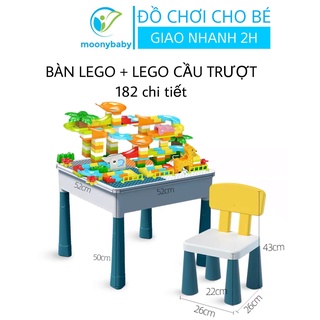 Bàn lego kèm đồ chơi lắp ráp, xếp hình size lego duplo cho bé Moonybaby