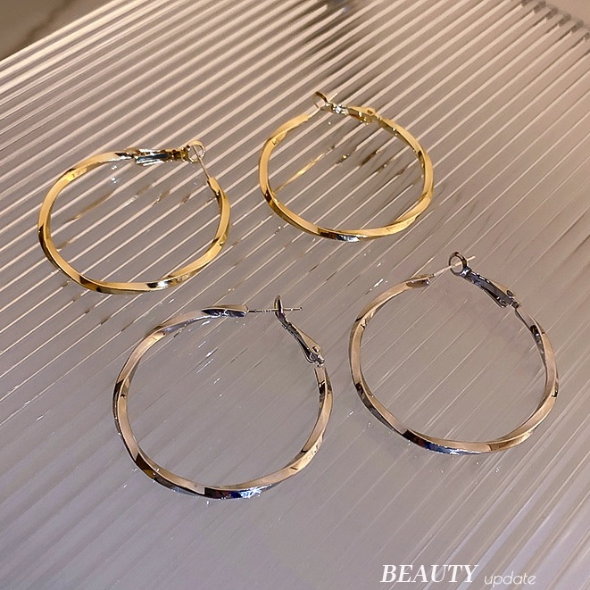 Bông tai tròn to xoắn nhẹ S925 đơn giản, phụ kiện thời trang hoa khuyên tai nữ Filibra -  BT006