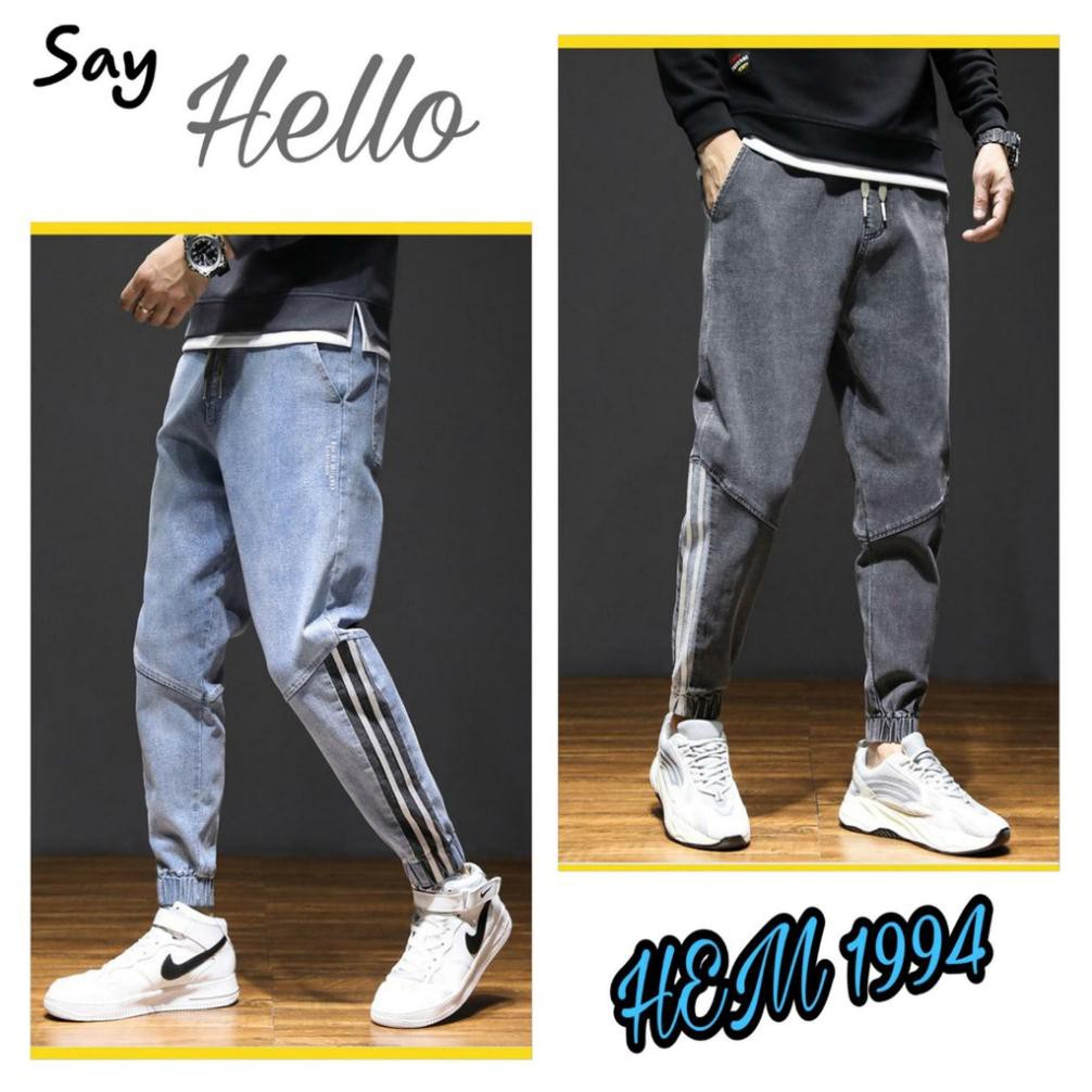 Quần Jean jogger (bò) nam phong cách Hip-hop hơi hướng Hàn Quốc họa tiết kẻ sọc | BigBuy360 - bigbuy360.vn