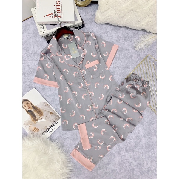 bộ lụa ngắn tay hãng sam choco áo ngắn tay quần dài bộ mặc nhà đẹp