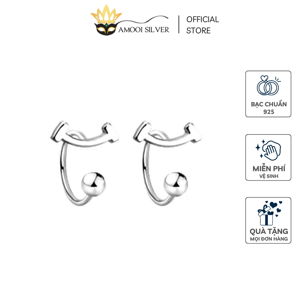 Bông Tai Bạc S925 Dáng Chui Mẫu Mặt Cười Đính Kèm Bi Vặn - Amooi Silver AB173