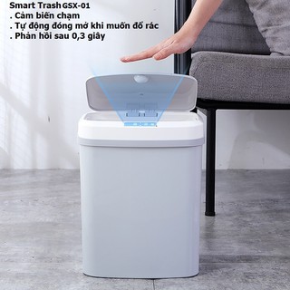 Bản cao cấp - Thùng rác thông minh cảm ứng GSX-01 -Tặng pin sạc + cáp sạc Usb -Thể tích 15lít - Không chạm