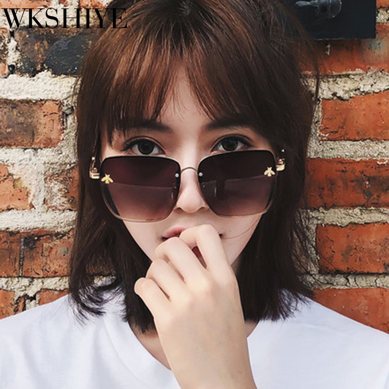 2021 New Fashion Lady Oversize Rimless Square Bee Sunglasses Women Men Small Bee Glasses Gradient Sun Glasses