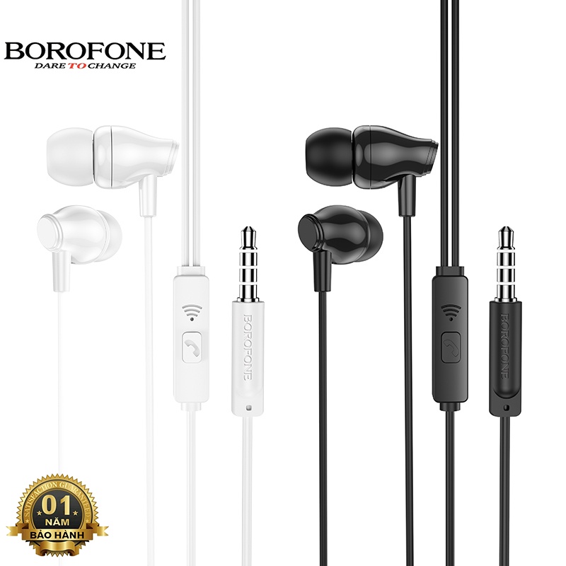 Tai nghe nhét tai Borofone BM61 nghe hay, có mic đàm thoại, dây dài 1.2m, Jack cắm 3.5mm - Chính hãng