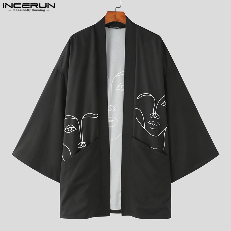 Áo khoác kimono Incerun mềm in họa tiết trừu tượng thời trang Harajuku cho nam