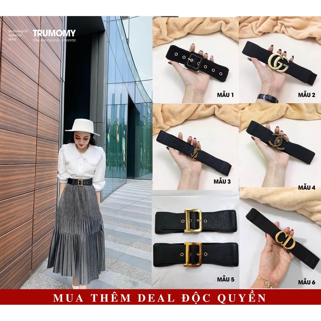 Chân váy nhung xếp ly xòe midi dài Quảng Châu kèm đai lưng cạp cao dáng chữ A sang trọng - Trumomy | BigBuy360 - bigbuy360.vn