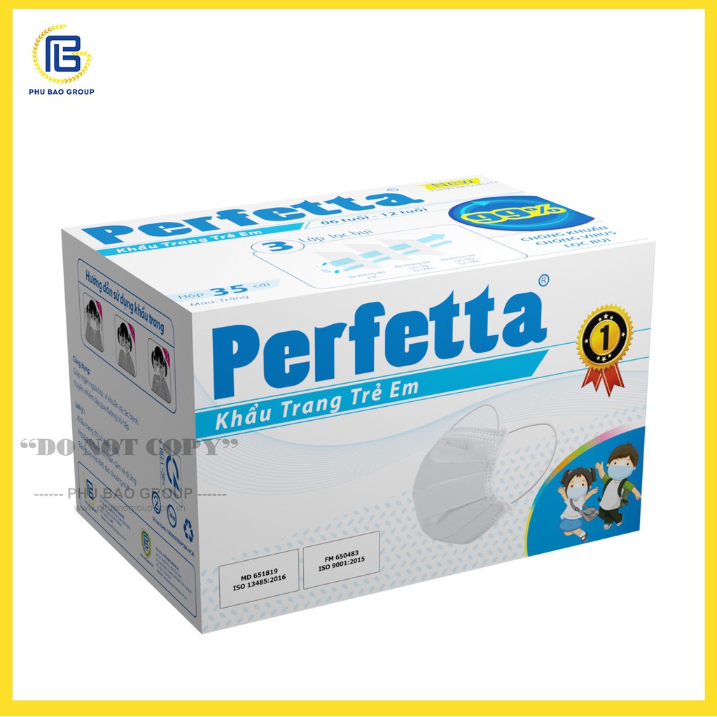 Khẩu trang y tế 3 lớp Perfetta Trẻ Em Trắng/Xanh (35 Cái/Hộp)