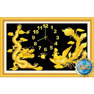Tranh đính đá đồng hồ long phụng y8136 : 80 x 50