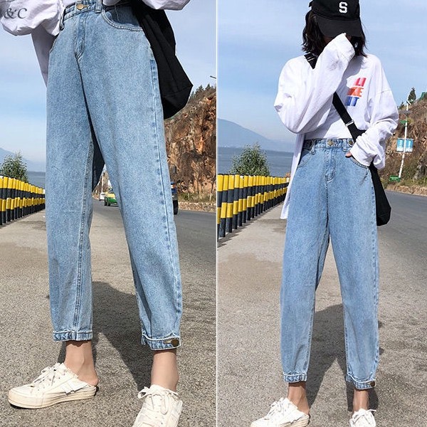 Ulzzang Wild Women Jeans Button Long Pants Slim | BigBuy360 - bigbuy360.vn