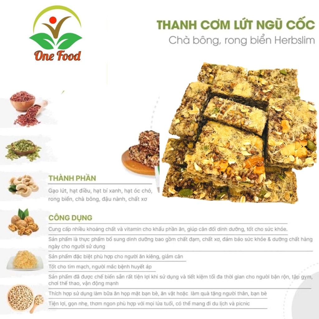 Thanh Gạo Lứt Ngũ Cốc Dinh Dưỡng Chà Bông, THANH CƠM GẠO LỨT SẤY Ăn Kiêng, GIảm Cân, keto,OneFood68