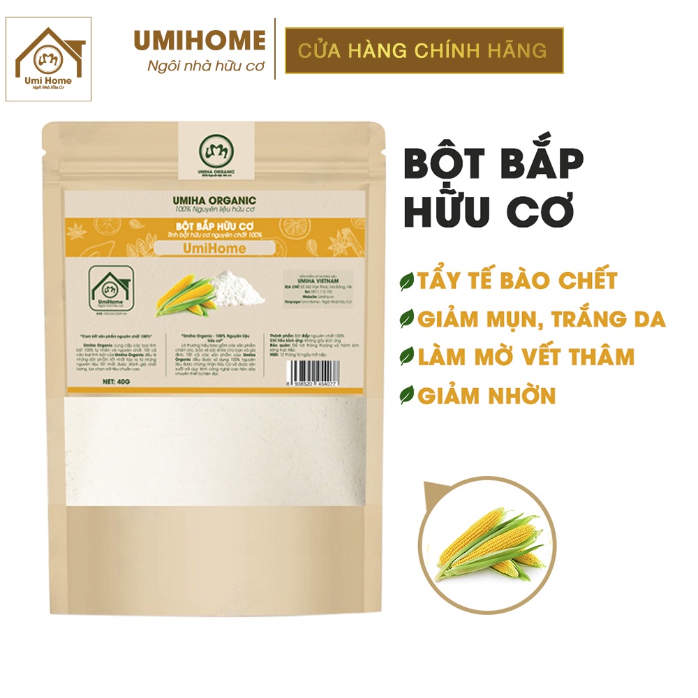 Bột Bắp đắp mặt nạ hữu cơ UMIHOME nguyên chất 40g | Cornstarch 100% Organic