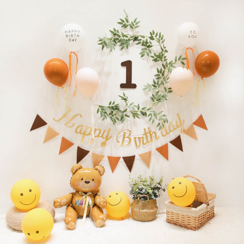 Set trang trí sinh nhật bóng Gấu 3D phong cách Hàn Quốc