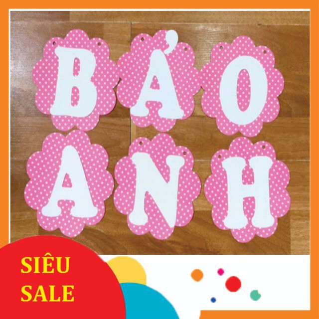 Dây chữ cái ghép tên, Chữ giấy ghép tên bé kèm dây treo (4k chữ )