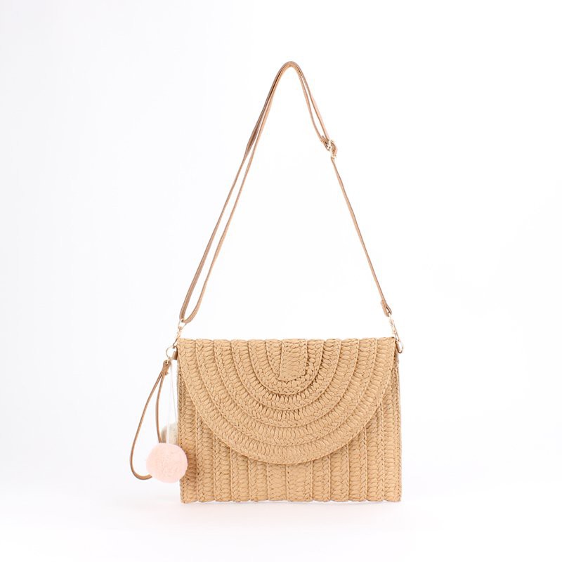 [NowShip - Giao Ngay] Túi Cói Boho Vintage Đeo Vai, Đeo Chéo Hình Vuông Chữ Nhật Dây Da Màu Nâu Be Trơn