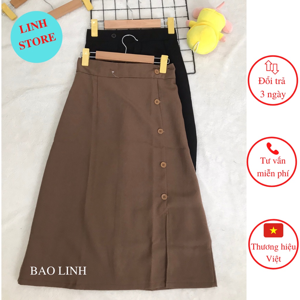 Chân Váy Dáng Dáng Dài LINH STORE Lưng Cao Công Sở Chữ A Phối 5 Cúc Xẻ Tà Chất Liệu Tuyết Mưa Vitex