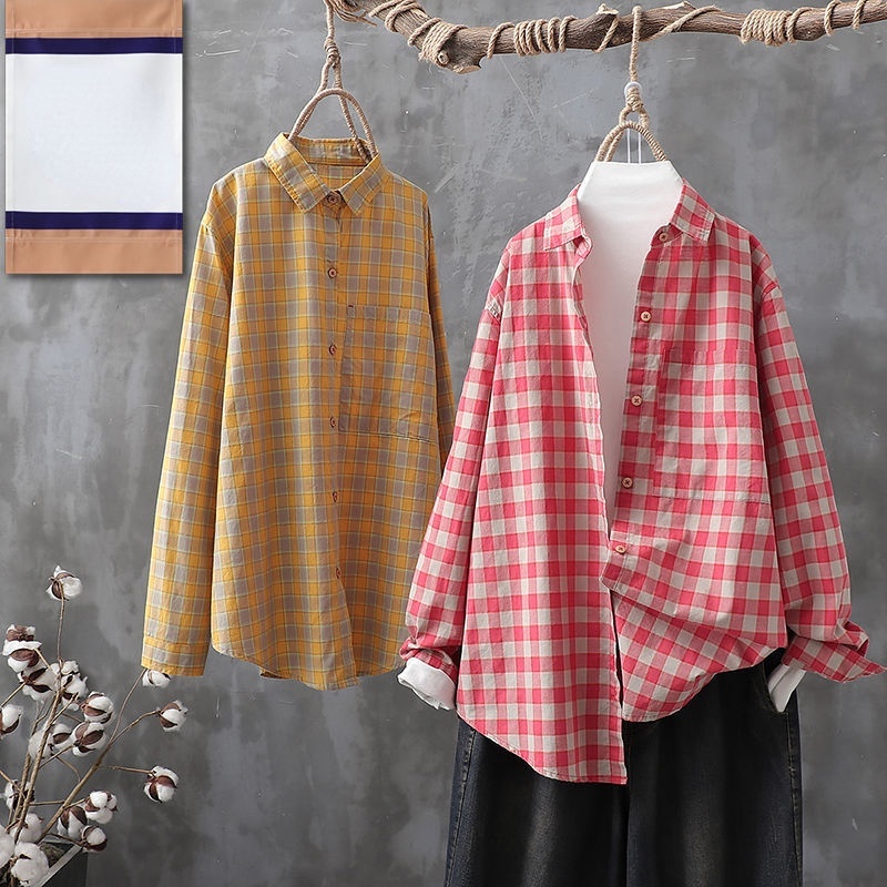 Áo Sơ Mi Chất Liệu Cotton Lanh Thiết Kế Mới Họa Tiết Sọc Caro Thời Trang Theo Phong Cách Vintage