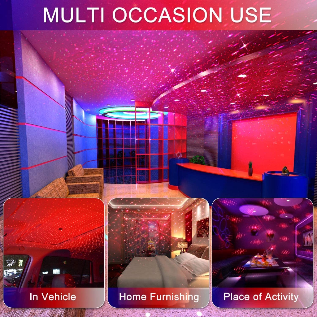 Đèn LED Chiếu Laser Hình Bầu Trời Sao Mini USB Xoay Được Trang Trí Trần Xe Hơi