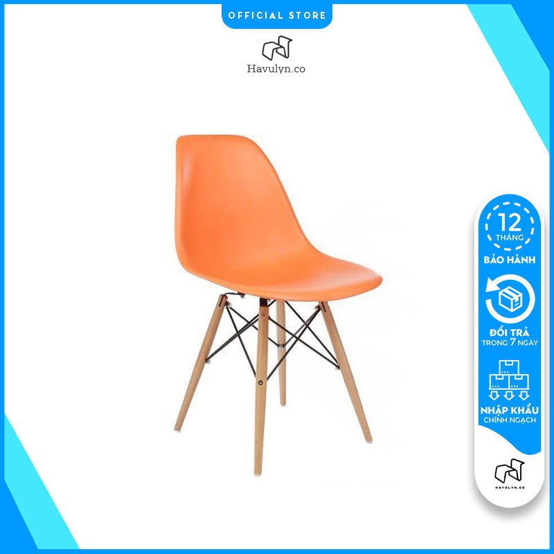 Ghế Eames Chân Gỗ Đan Thép Màu Cam Phong Cách Hiện Đại, Ghế Cafe Làm Việc Văn Phòng, Ghế Eames Nhập Khẩu