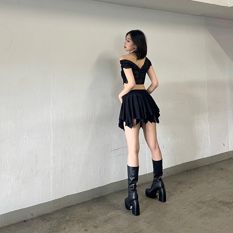 Bộ Áo Hở Vai + Chân Váy Mini y2k Thời Trang Quyến Rũ Cho Nữ