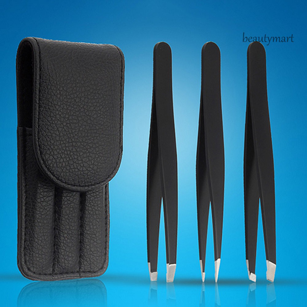 [Hàng mới về] Bộ 3 nhíp nhổ lông mày bằng thép không gỉ đầu nhọn + xiên + dẹt tiện dụng