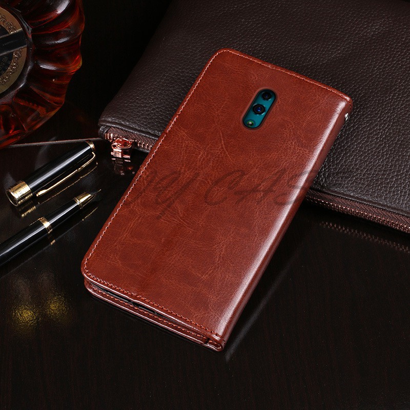 Bao da điện thoại phong cách Retro có đế đỡ gấp cho Oppo Reno