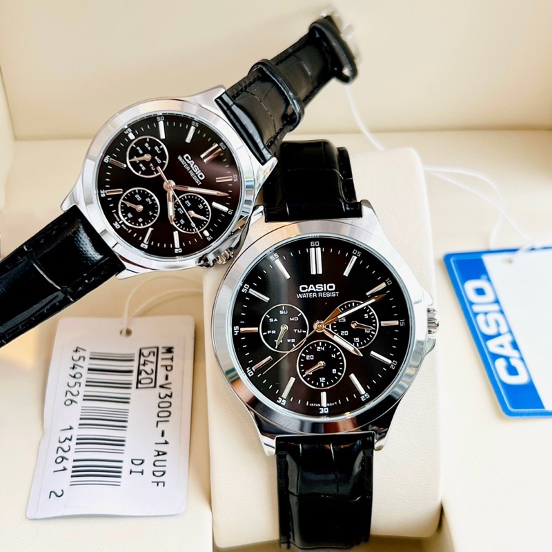 Đồng hồ đôi dây da Casio MTP LTP V300L 1A