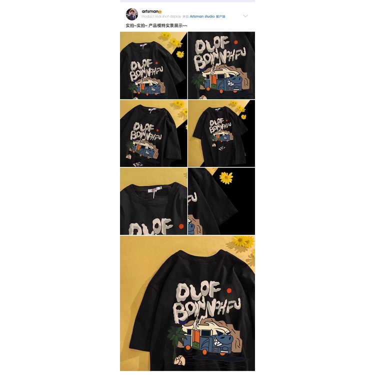 áo thun 100% cotton Tay Ngắn Dáng Rộng In Họa Tiết Vui Nhộn Thời Trang Hàn Quốc Cho Nam Và Nữ