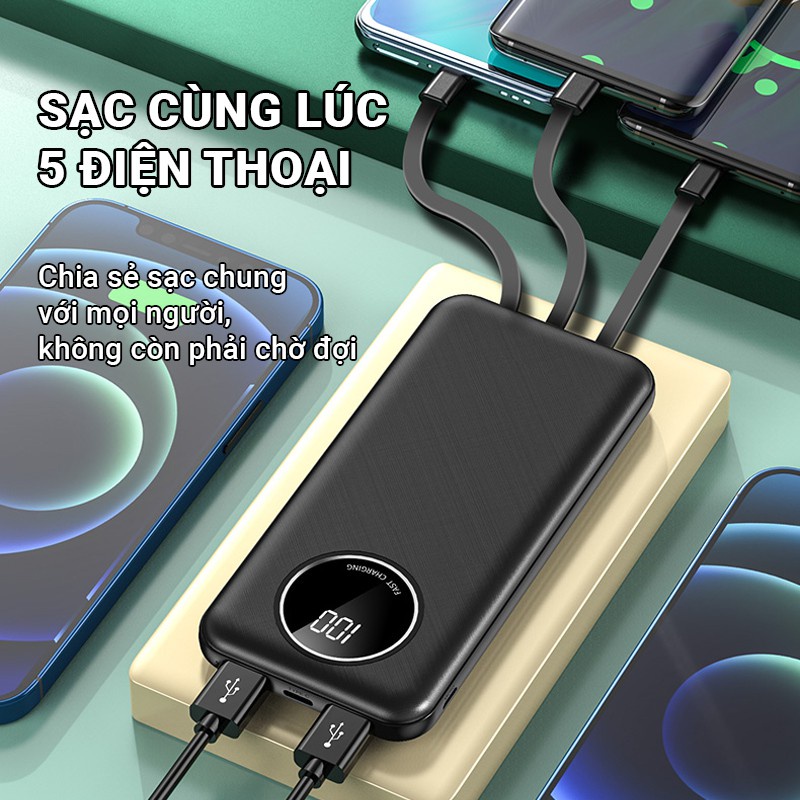 Pin sạc dự phòng tích hợp sẵn 4 cáp sạc YM-343 15000mAH,sạc cùng lúc được nhiều điện thoại