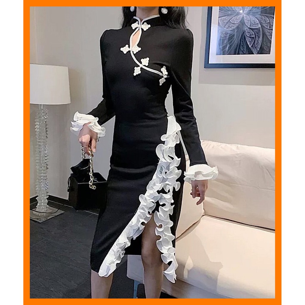 [Sẵn Hàng]♥️Đầm,Váy Sườn Xám Viền Bèo(ảnh thật)Size S,M,L | BigBuy360 - bigbuy360.vn