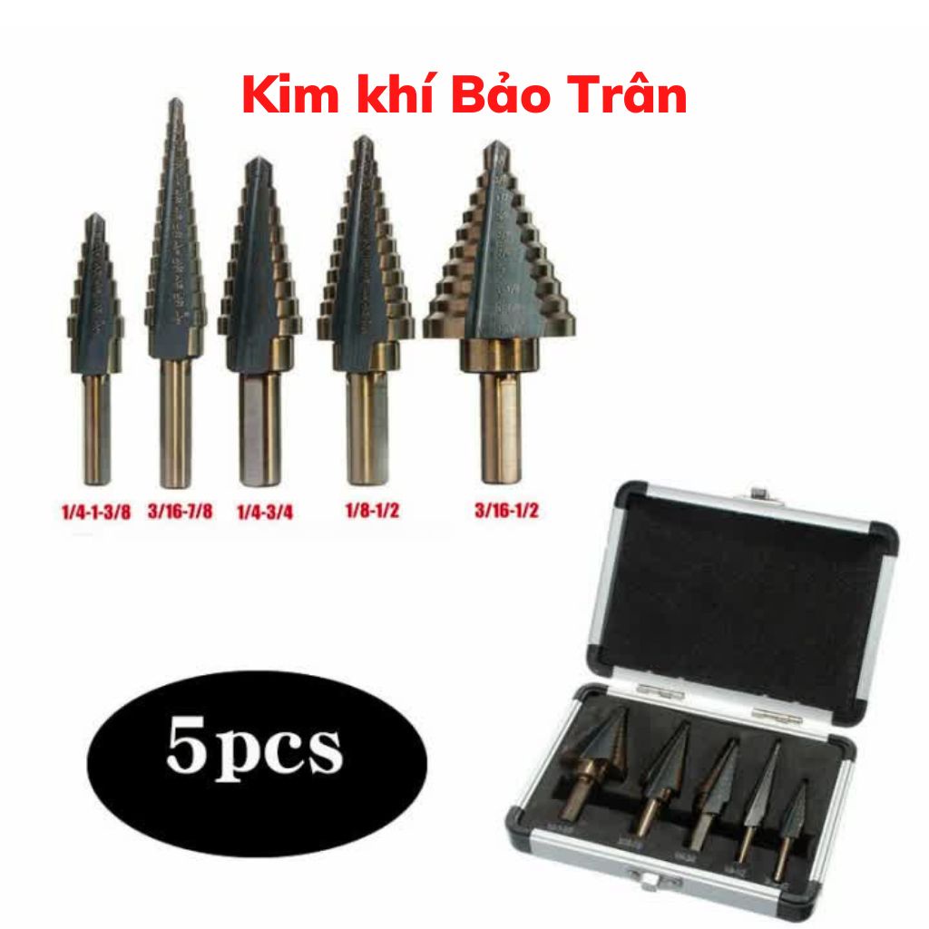 Bộ 5 mũ khoan tháp thép gió HSS mạ Coban siêu bền cao cấp