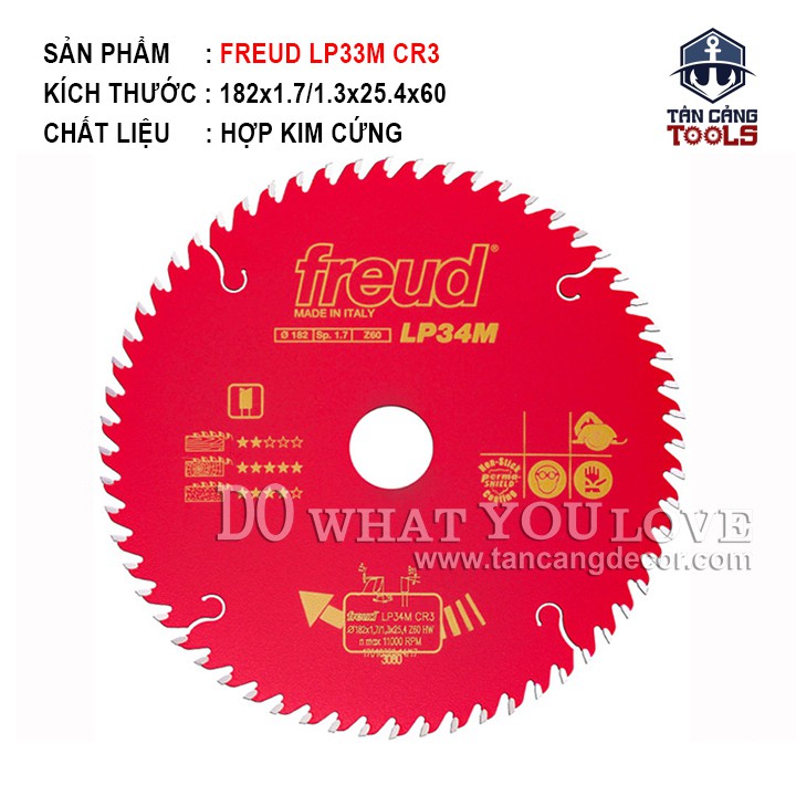 Lưỡi Cưa Gỗ Hợp Kim 182 x 25.4 mm x 60T Freud LP34M CR3