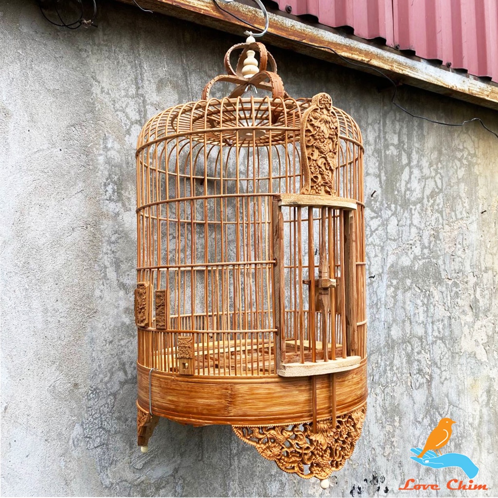 Lồng chim Họa Mi đục đẹp, Lồng chim Mi chất liệu trúc già đục họa tiết sắc nét, Lồng Họa Mi LOVECHIM