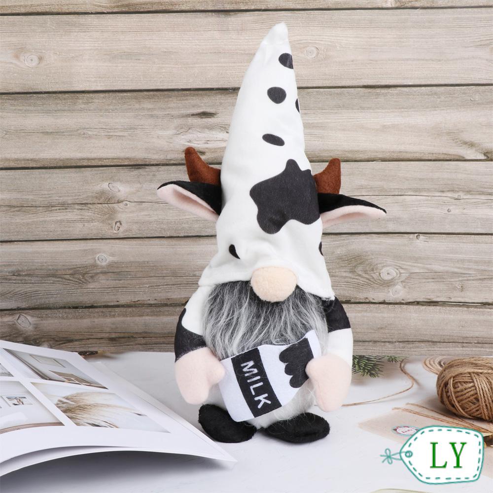 LY Home&Living Gnomes Plush Outdoor Ornaments Scandinavian Swedish Cow Elf Cartoon Cow Garden Supplies Home Decoration Tray Display Farmhouse Decor Gnomes Faceless Doll