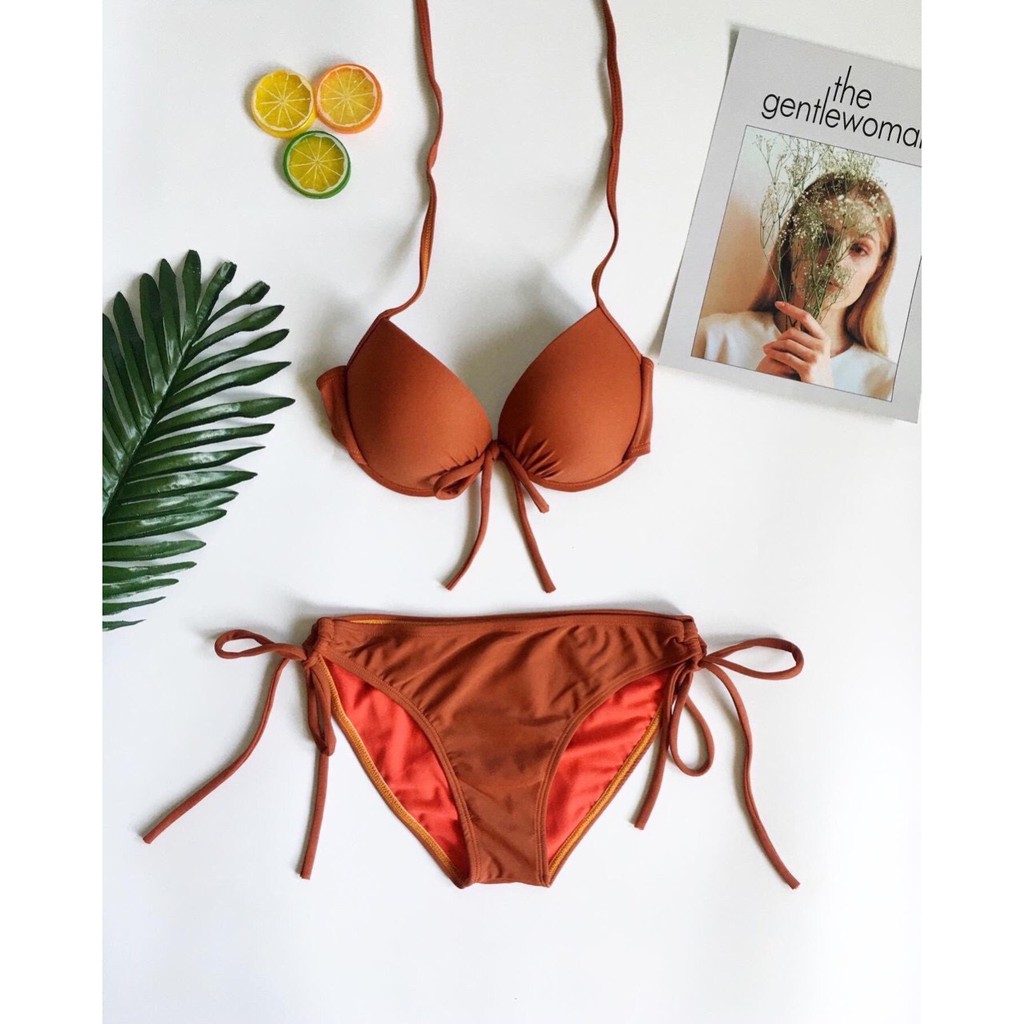 Bikini 2 Mảnh Nơ Ngực Cột Lưng Nhiều Màu, Đồ Bơi Tam Giác Gọng Mút Dày Gợi Cảm [Ảnh Chụp Thật] - OS021