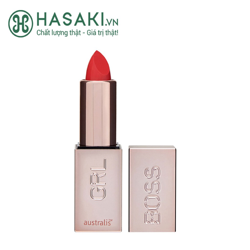 Son Lì Dưỡng Môi Australis #Pumps Màu Cam Đào GRLBOSS Satin Lipstick 3.2g