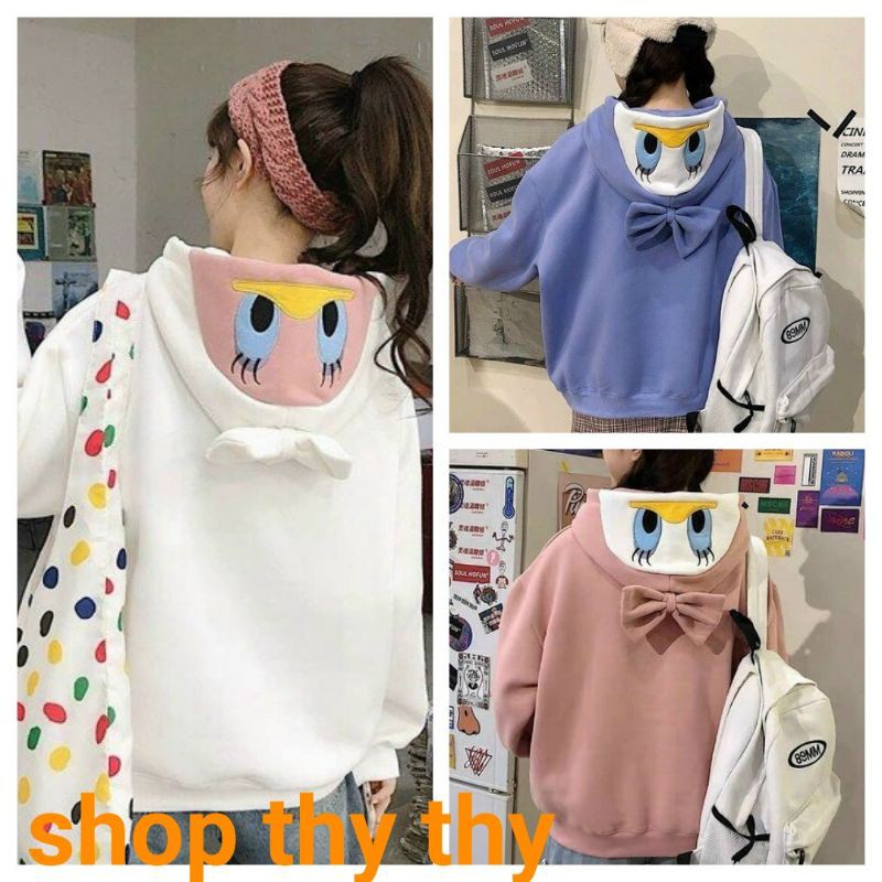 Áo khoác nữ,áo hoodie nữ from rông có nón in hoạt hình vịt Donan đáng yêu có video ảnh thật