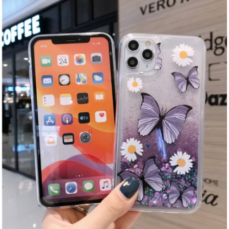 Ốp Điện Thoại Mềm Họa Tiết Hoa Và Bướm Phối Kim Tuyến Nước Cho IPhone 7 XS Max 11 12 Pro Max 6