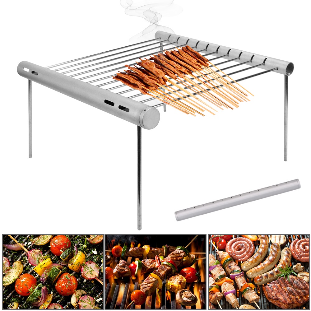 Vỉ Nướng BBQ Bằng Thép Không Gỉ Chống Dính Có Thể Gấp Gọn Di Động Tiện Dụng