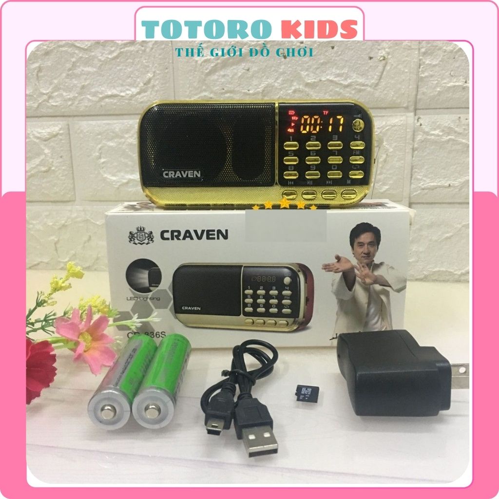 Loa đài nghe nhạc tắm ngôn ngữ học tiếng anh cho bé CRAVEN CR-836s mini giá rẻ thẻ nhớ không dây cầm tay có đài FM