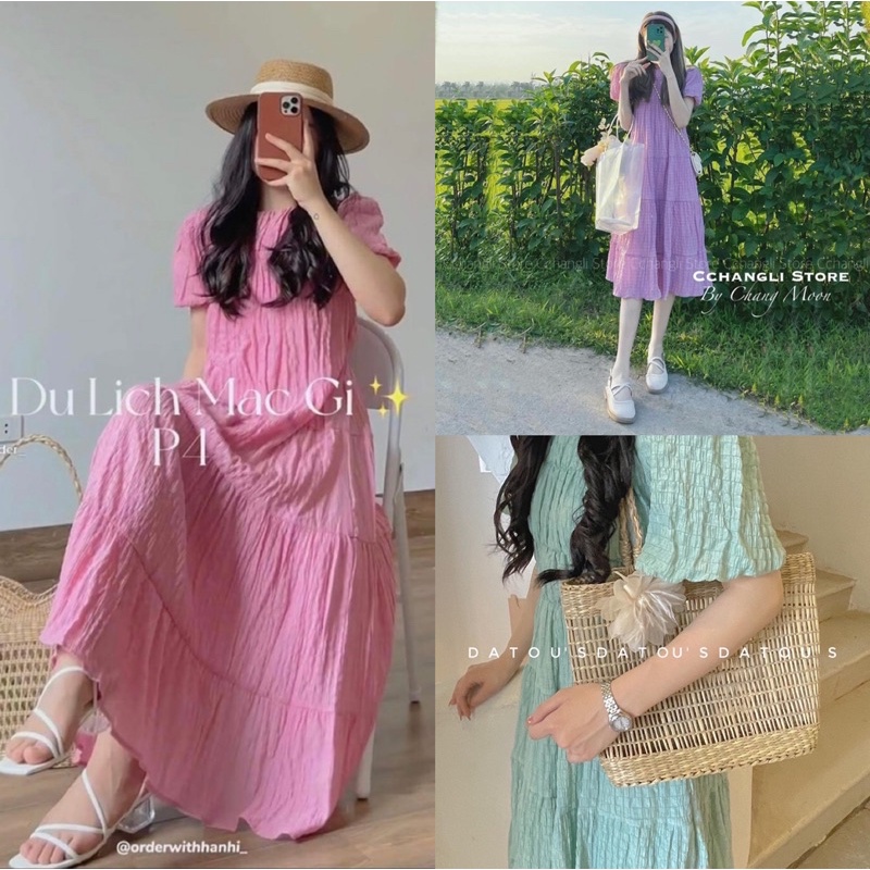 [HÀNG SẴN]VÁY-ĐẤM XỐP NHĂN DẬP LY TAY BỔNG “VERLIS DRESS” SIÊU XINH