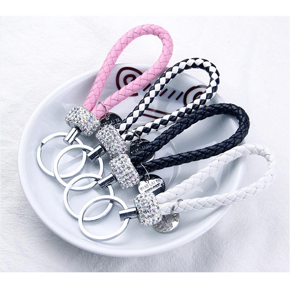 Móc Khóa Dây Da Bện Thủ Công Đính Kim Cương Lấp Lánh Thời Trang Cho Nam Và Nữ DIY