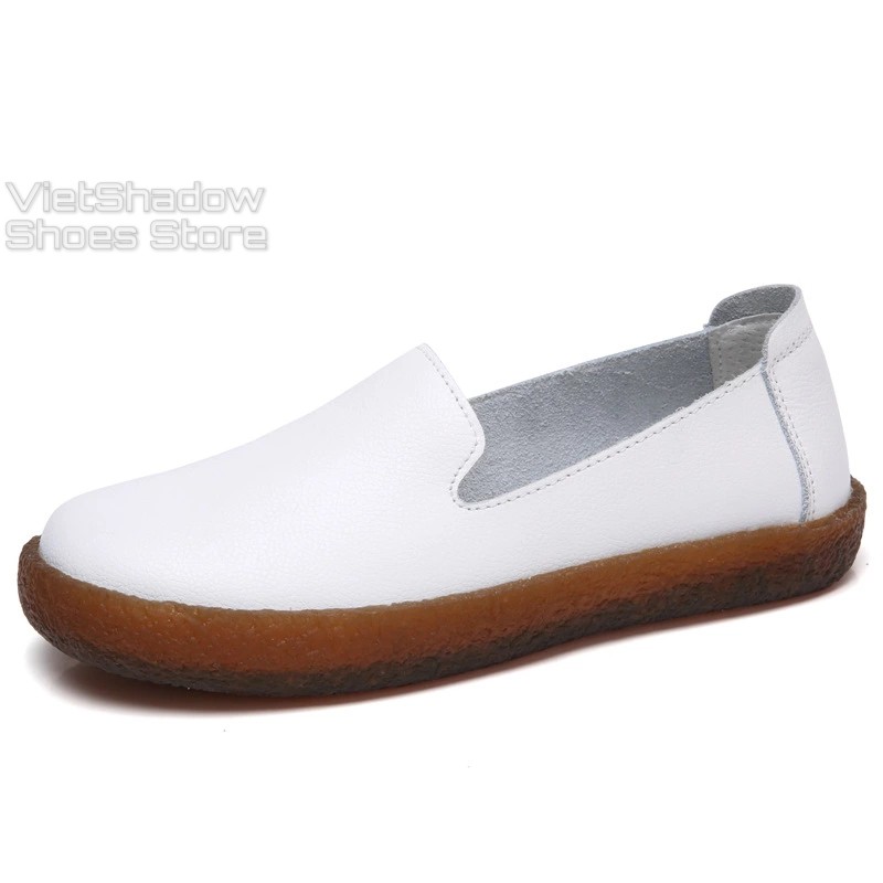 Slip on da nữ - Giày lười da nữ kiểu búp bê, đế bè - Chất liệu da bò, đế kếp 2 màu (đen) và (be) - Mã SP 201