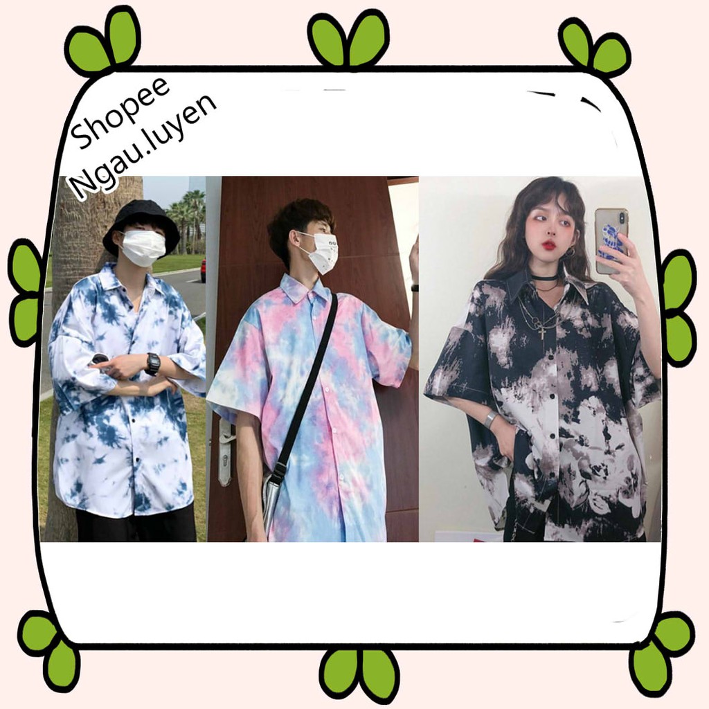 A010 Áo sơ mi loang cỡ rộng nam nữ unisex kiểu dáng Hàn Quốc, áo tay lỡ vải thô kate vảy sơn cá tính oversize Ulzzang
