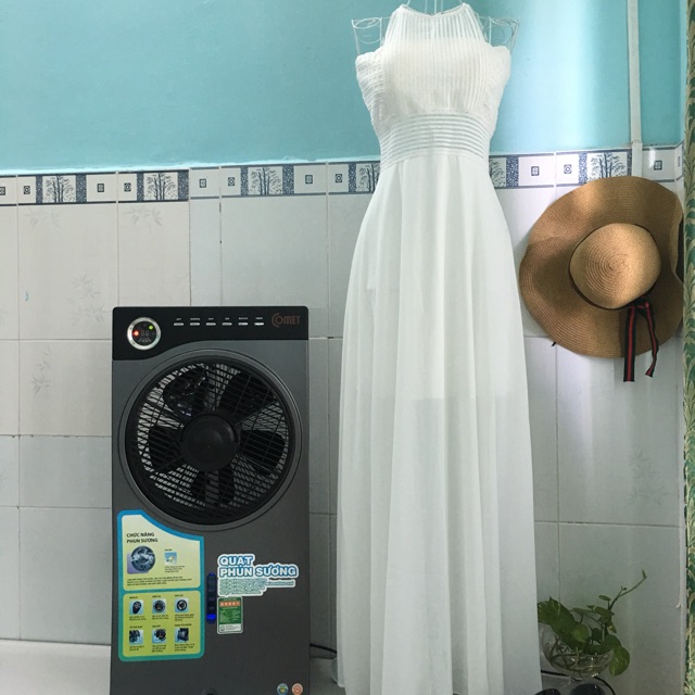 Đầm maxi trắng ren thun co dãn phối voan, vải đẹp, y hình mình tự chụp