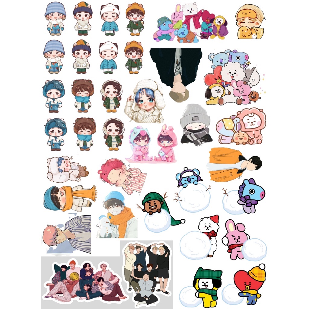 Sticker BTS chủ đề Autumn and Winter, BT21 nhãn gián trang trí sổ, vở, bàn học...