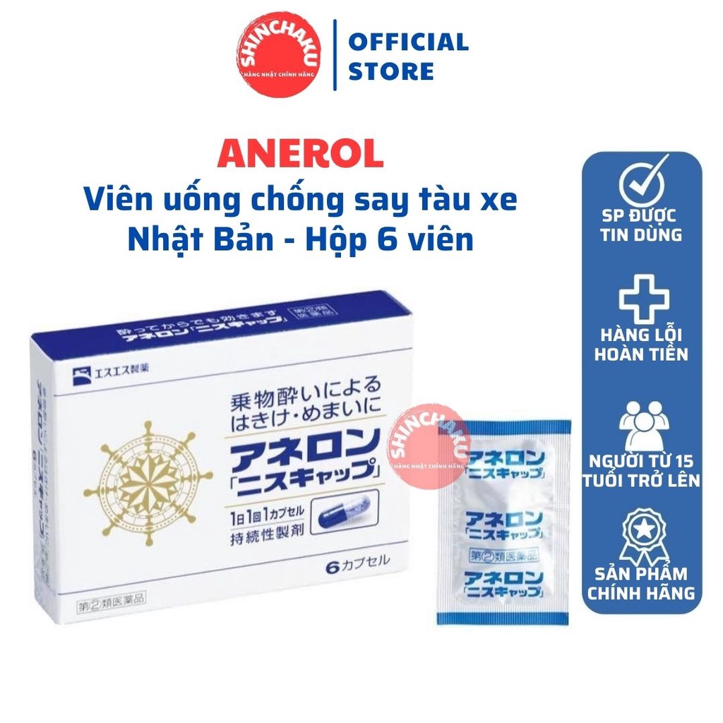 Viên uống chống say tàu xe Anerol Nhật Bản - Hộp 06 viên, 09 viên